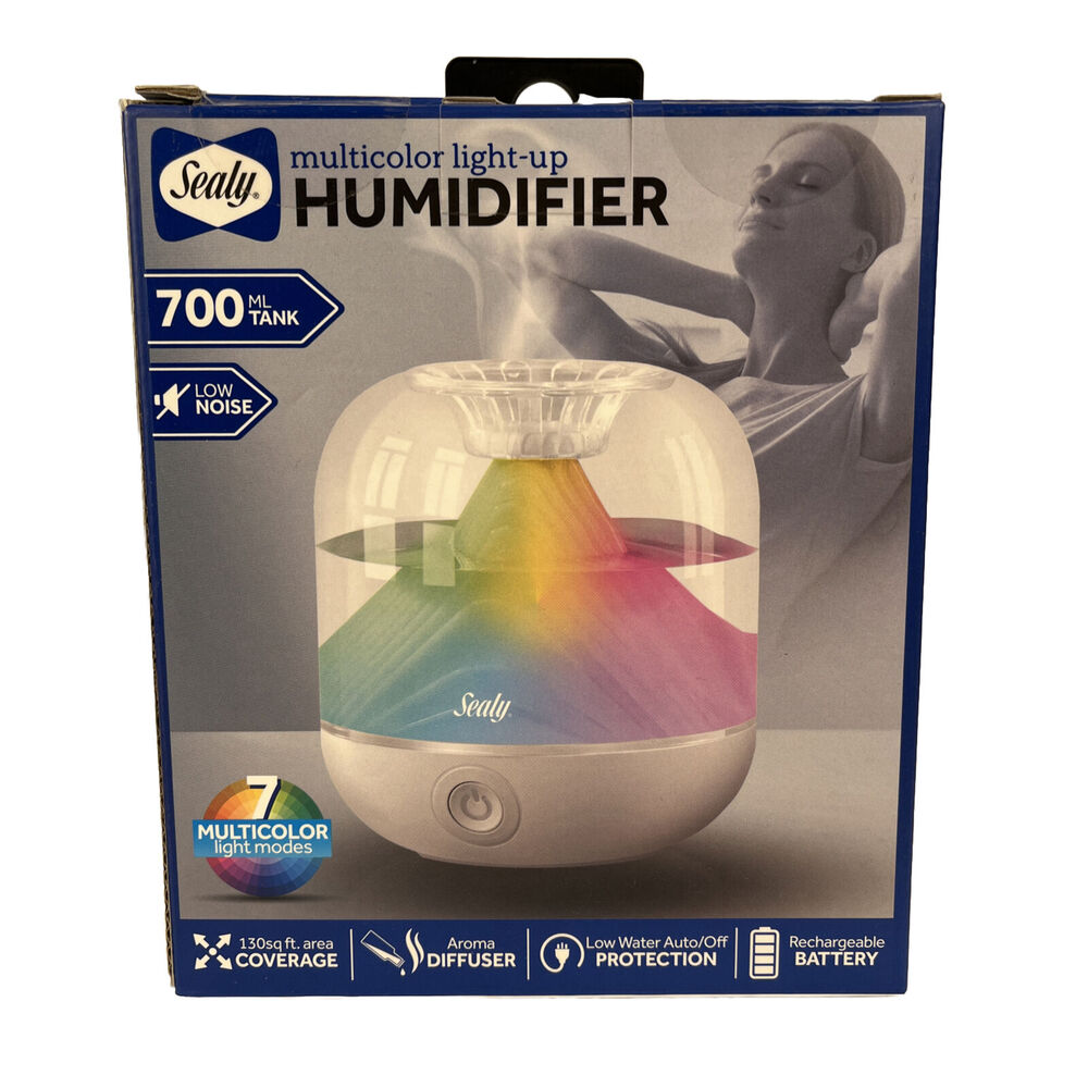 Sealy Humidifier Multicolor Light Up Low Noise Aroma Diffuser Rechargeable